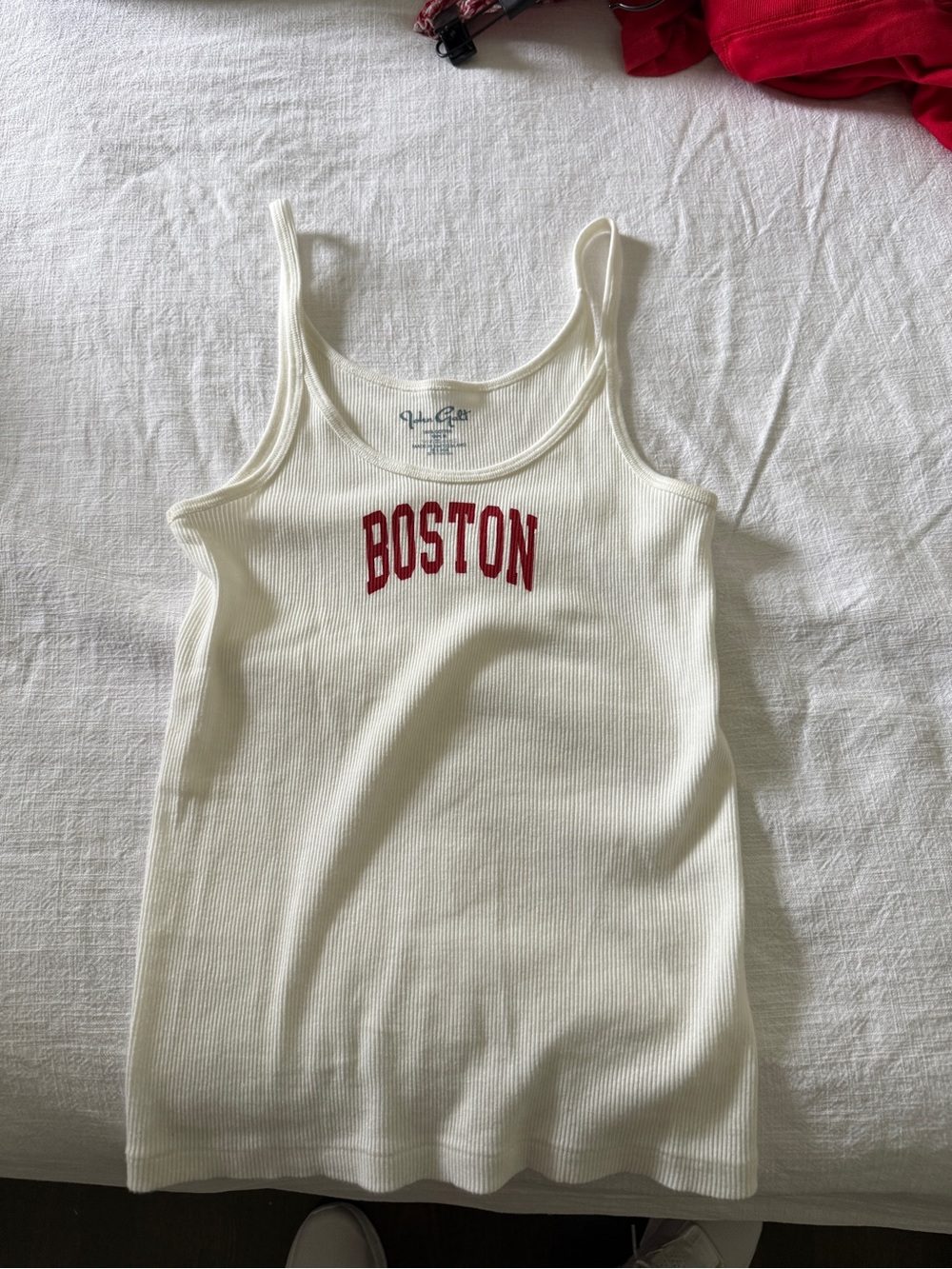 Brandy Melville Boston Ribbed Tank Top with Red Lettering